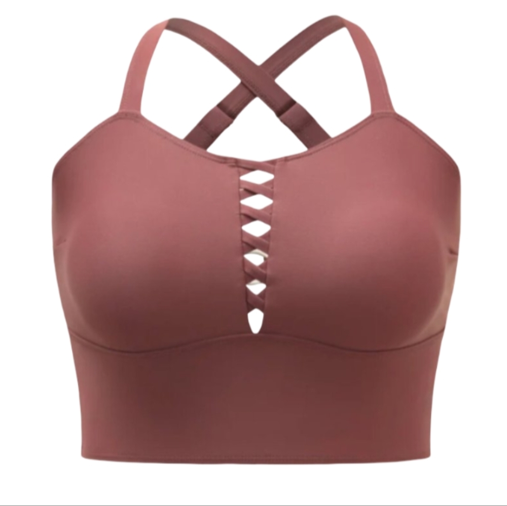 BloomChic Strappy Sporty Swim Bra Top Support Brown Swim Suit Tankini Size 18